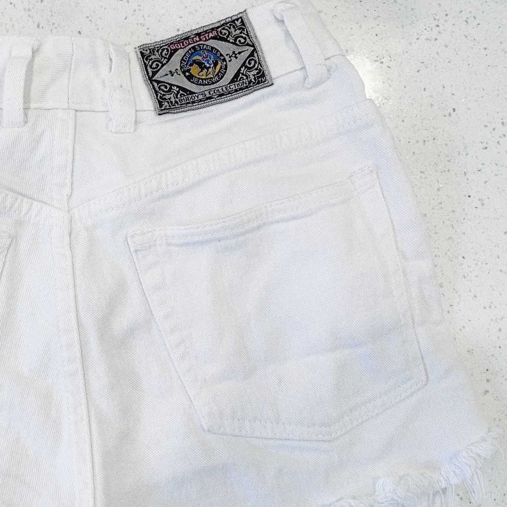 Vintage Golden Star || White Distressed Shorts